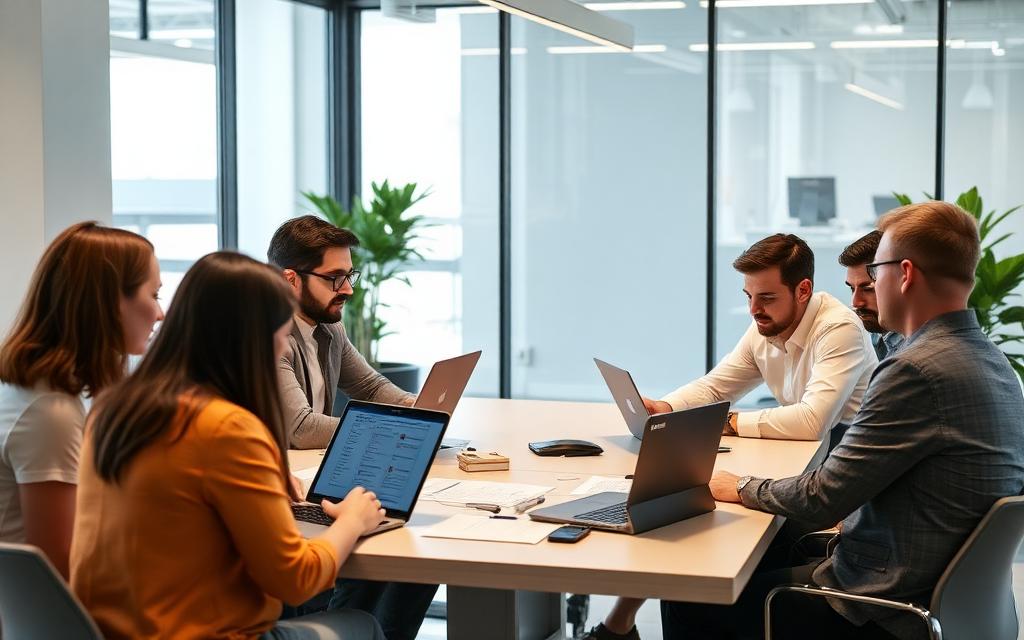 Team bei der Eventplanung im Büro
